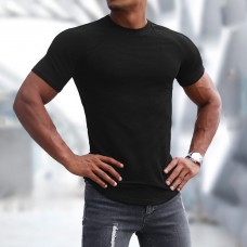 Men's Sports Short-sleeved Fitness Training T-shirt Running Top Casual Slim Round Neck Solid Color Cotton Bottoming Shir